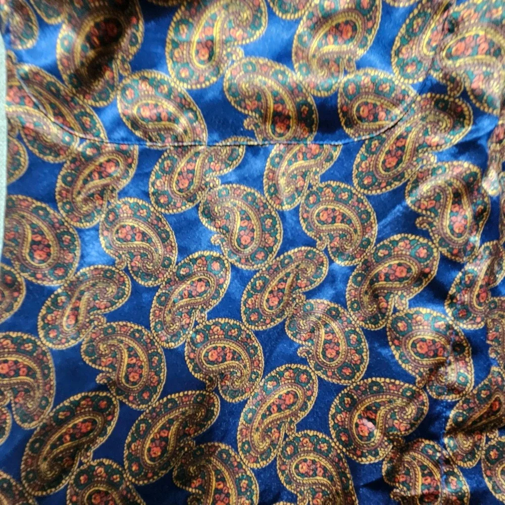 Number 1 London Mens‎ Paisley Robe Blue Gold Satin Long Dressing Gown S/M 48in